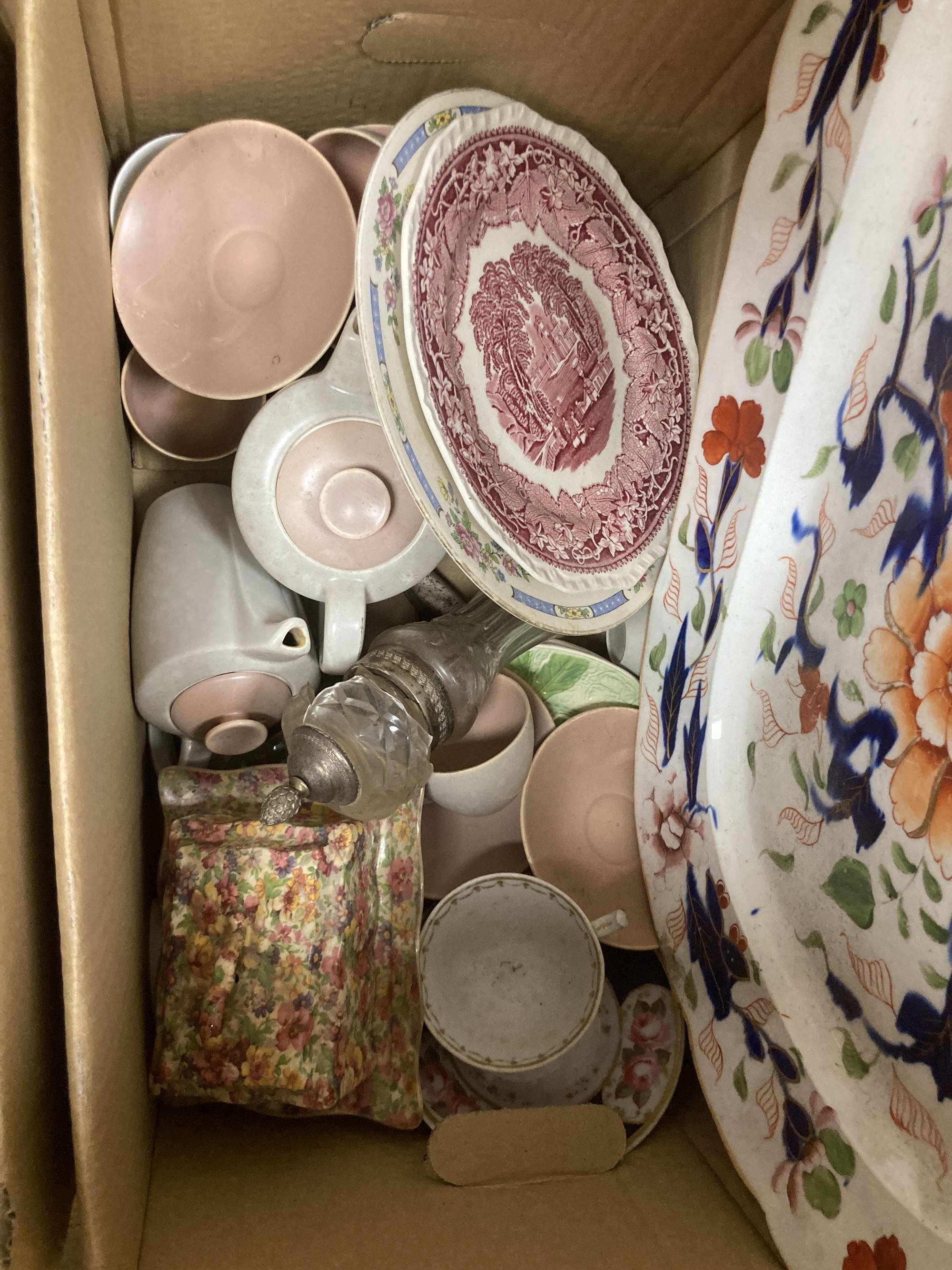 An early 19th century Staffordshire pottery part dinner service, including a large meat dish